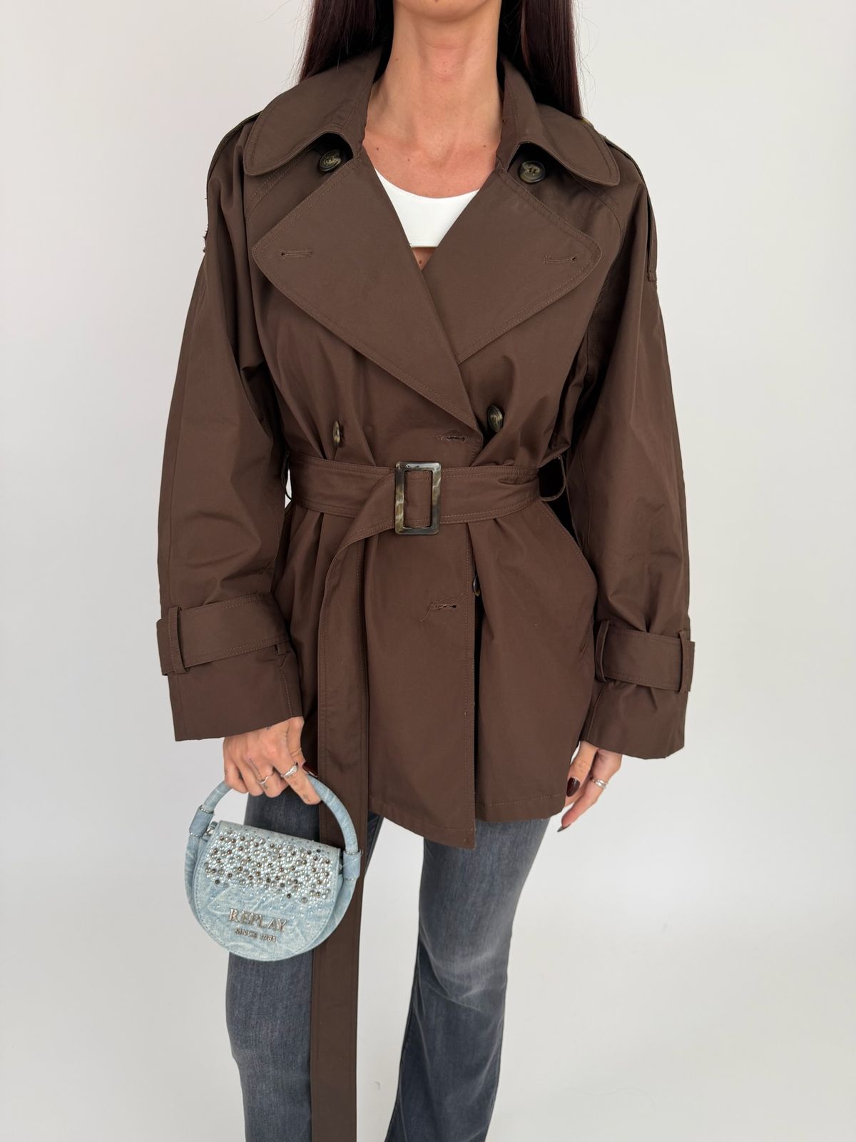 KRÁTKÝ TRENCH KABÁT RELAXED FIT - galerie #2