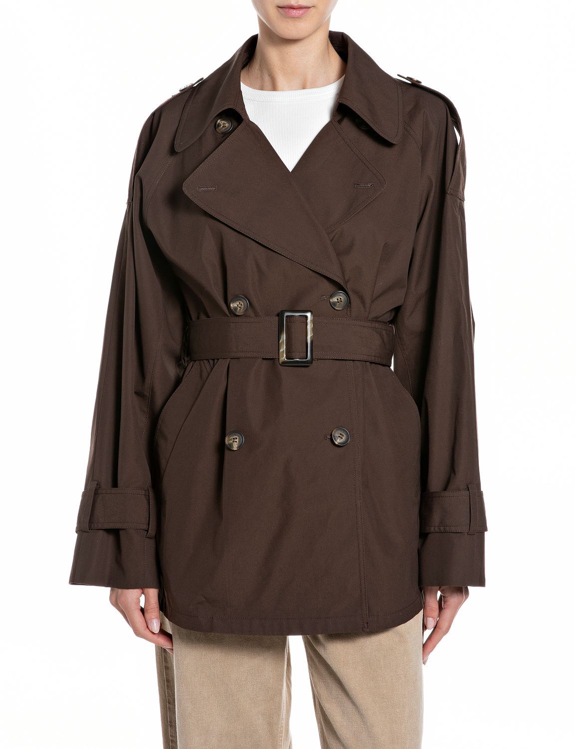 KRÁTKÝ TRENCH KABÁT RELAXED FIT - galerie #4