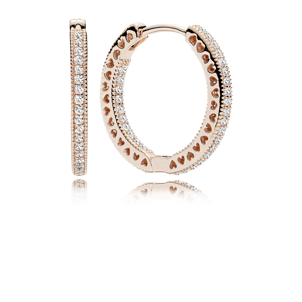 Rose náušnice Srdíčka PANDORA kroužky