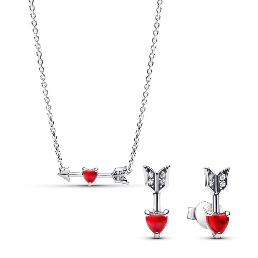 PANDORA SET náhrdelník šíp a srdce se sklem Murano