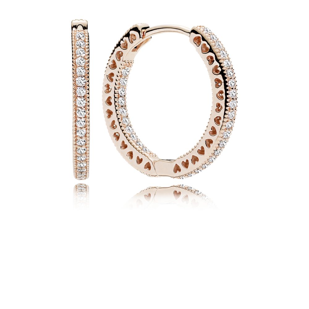 Rose náušnice Srdíčka PANDORA kroužky