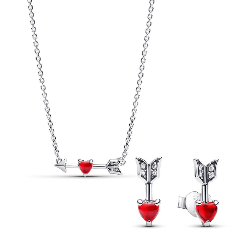 PANDORA SET náhrdelník šíp a srdce se sklem Murano