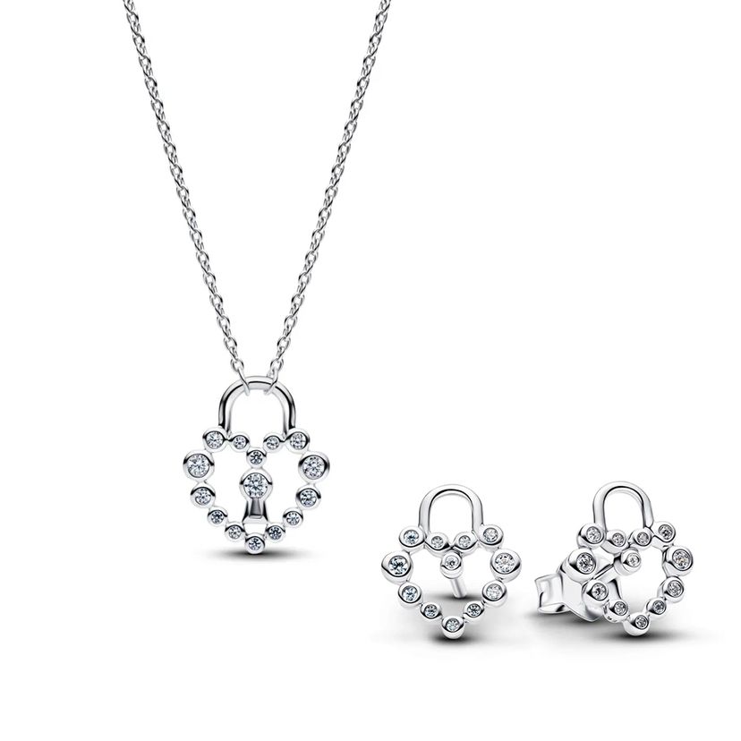 PANDORA SET náhrdelník Trblietavý visiaci zámok v tvare srdca