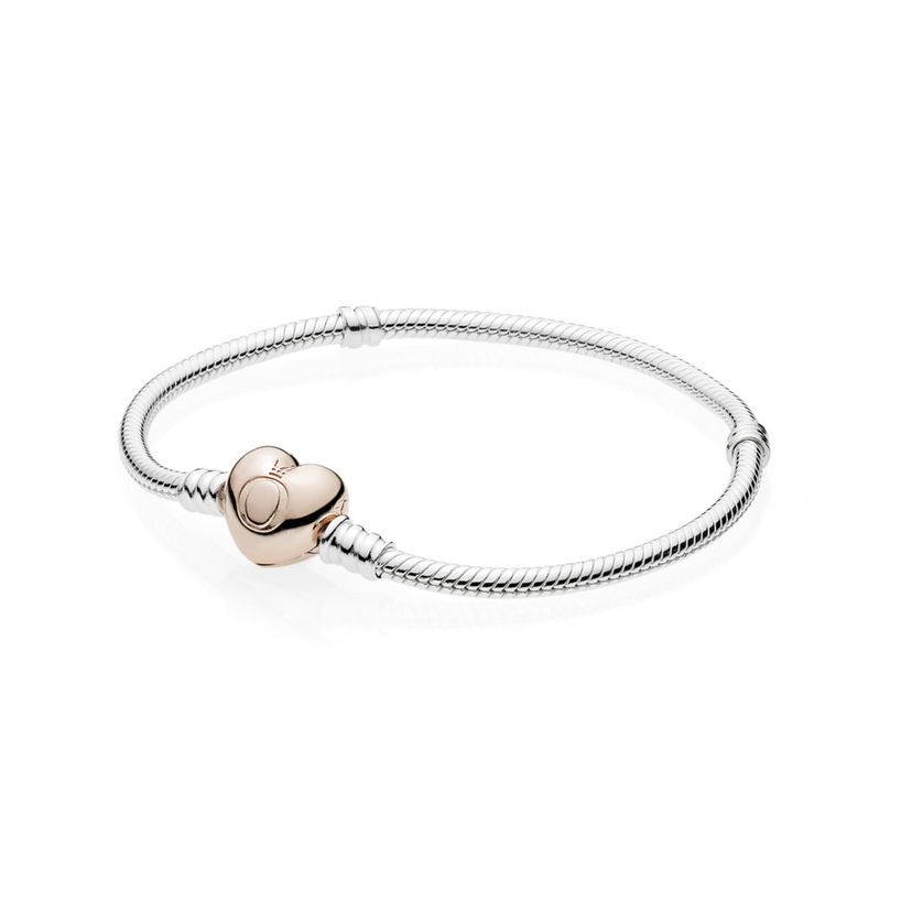 náramek Moments stříbrný se zapínáním PANDORA Rose ve tvaru srdce