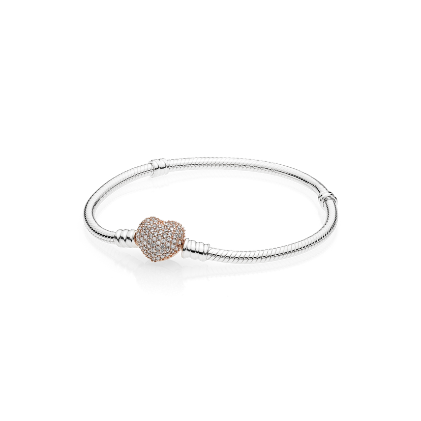 náramek Moments stříbrný se zapínáním pavé srdce PANDORA Rose