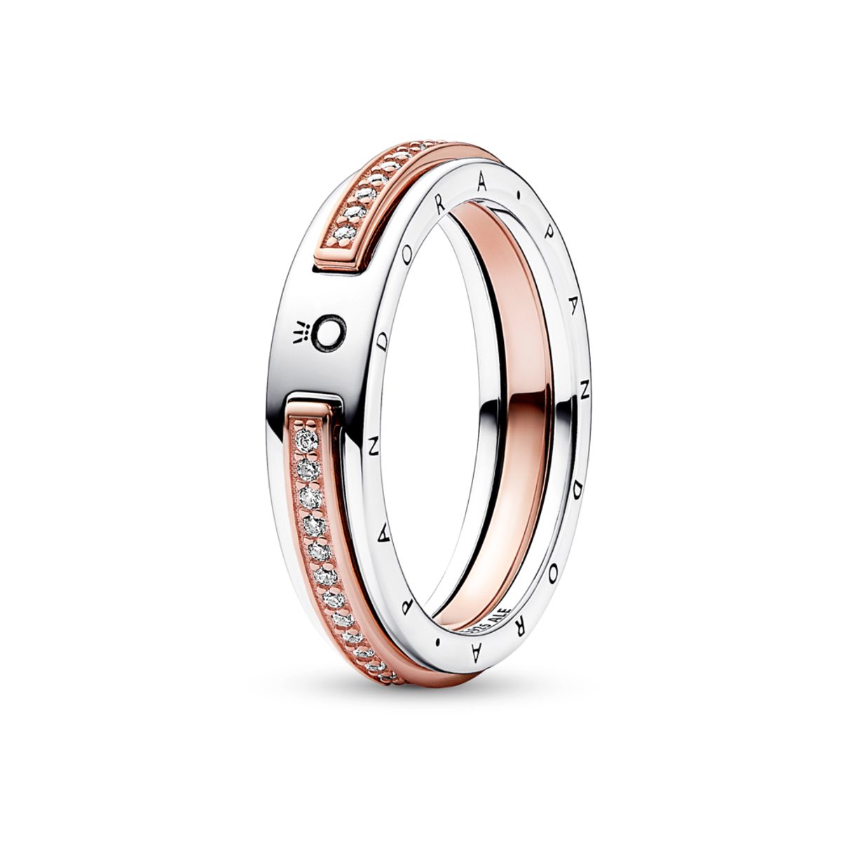 PANDORA Signature dvoubarevný prsten Logo a pavé 48